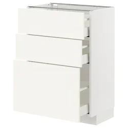 METOD / MAXIMERA Podni element s 3 fioke, bela/Vallstena bela, 60x37 cm