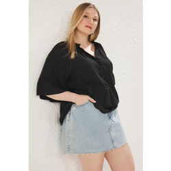 Trendyol Curve Black Balloon Sleeve Woven Plus Size Shirt