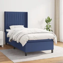 Greatstore Box spring postelja z vzmetnico moder 90x200 cm blago