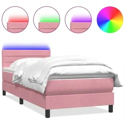 Vidaxl Box spring postelja z vzmetnico LED roza 80x220 cm žamet