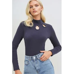 Trend Alacati Stili Ženska bluza dugih rukava ALC-X11249, Rolka, Teget