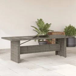 Vrtni stol sa staklenom pločom sivi 240x90x75 cm od poliratana