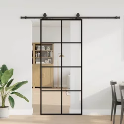 Klizna vrata s priborom crna 90 x 205 cm od ESG stakla
