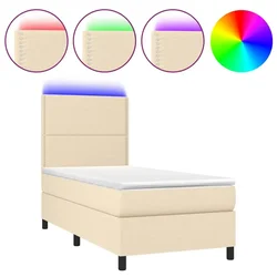 Vidaxl Box spring postelja z vzmetnico LED krem 90x190 cm blago