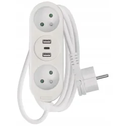 Emos Bel podaljšek 2 vtičnici + 2xUSB A + USB C 2m