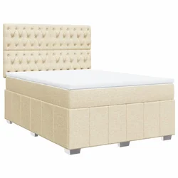 Vidaxl Box spring postelja z vzmetnico krem 140x190 cm blago