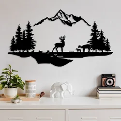 Wallity Zidna dekoracija Deer And Landscape-1, 38x11 70x38 cm, Crna