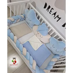 Bubamara037 Set za krevetac sa ogradicom od pletenica, 120x60cm, Plavi