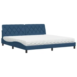 Krevet s madracem plavi 200 x 200 cm od tkanine