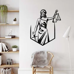 WallXpert metalni zidni ukras 5158, boginja pravde sa povezom na očima, vagom i mačem, 38 x 45 cm, crni