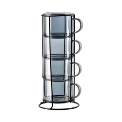 Komplet skodelic s stojalom Affek Design Peter Grey 350 ml 4-pack