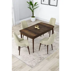 Hanah Home trpezarijski set Lia, sto na razvlačenje i 4 stolice, ploča u dekoru drveta Baroque, krem tkanina Babyface