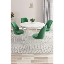 Hanah Home trpezarijski set Kea, sto i 4 stolice, bela ploča, smaragdno zelena tkanina Babyface