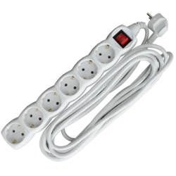 Produžni kabl + 6 utičnica + prekidač 3x1,5mm2 - 5m beli