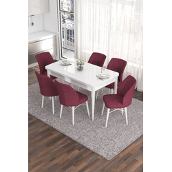 Hanah Home Set Trpezarijski sto i 6 stolica Eva, Bordo-beli