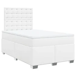 Vidaxl Box spring postelja z vzmetnico bel 120x200 cm umetno usnje