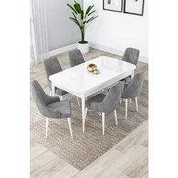 Hanah Home trpezarijski set Lia, sto na razvlačenje i 6 stolica, bela ploča, siva tkanina Babyface