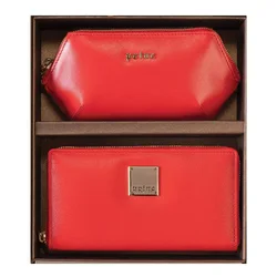 Princ Leather Ženski poklon set novčanik i neseser, Crveni