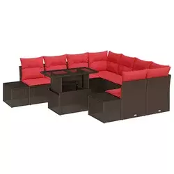 vidaXL vidaXL Vrtna sedežna garnitura 9 pcs Rjava in rdeča 100 x 55 x 73 cm, (5000020135)