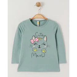 VIA GIRLS Majica za devojčice Cute Meow, Zelena