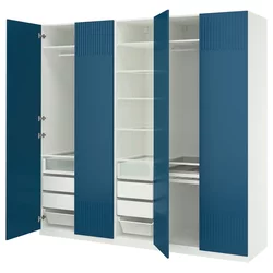 PAX / FYRUDDEN Kombinacija garderobera, bela/plava, 250x60x236 cm