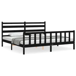 Vidaxl Posteljni okvir z vzglavjem črn 200x200 cm trden les