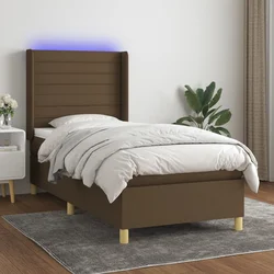 vidaXL Box spring postelja z vzmetnico LED temno rjava 80x200 cm blago