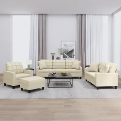 4-dijelni set sofa s jastucima krem od umjetne kože
