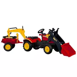 Dječji traktor na pedale s prikolicom i žlicom Benson crveni