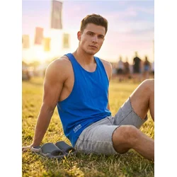 Sinsay - Pamučni sportski tank top sa natpisom - plava