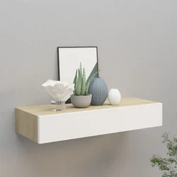 Zidna polica s ladicama hrast i bijela 60x23,5x10 cm MDF