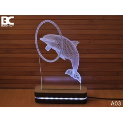Black Cut 3D Lampa Delfin, Hladno bela