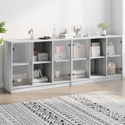 Regal za knjige s vratima siva boja hrasta 204x37x75 cm drveni