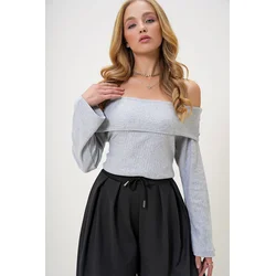 Trend Alacati Stili Ženska bluza dugih rukava Alc-X13117, Siva