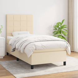 vidaXL Box spring postelja z vzmetnico krem 90x200 cm blago