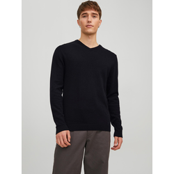 JACK & JONES Pulover JJEBASIC KNIT V-NECK, črna