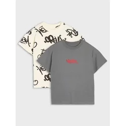 Sinsay - Pamučne majice sa graffiti printom 2 pack - tamno siva