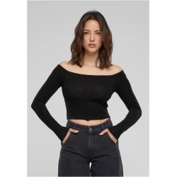 Womens Off Shoulder Glitter Long Sleeve Black