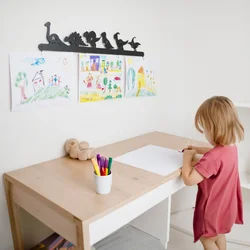 WallXpert metalni zidni držač za dečije crteže PLY-ED-39, siluete dinosaurusa, 70 x 13 cm, crni
