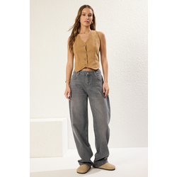 Trendyol Anthracite Premium Low Waist Skater Baggy Jeans