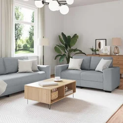 3-dijelni set sofa s jastucima, svijetlo siva tkanina