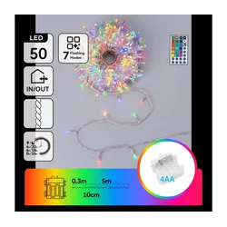 Aigostar - LED RGB vanjski niz 50xLED/7 funkcija 4xAA 5,3m IP44 višebojno + daljinski upravljač