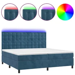 Vidaxl Box spring postelja z vzmetnico LED temno modra 200x200cm žamet