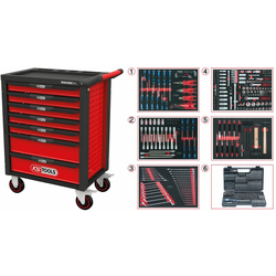 Racingline črna/rdeča delavniški voziček s 7 predali in 511-delnim kompletom vrhunskih orodij 826.7511 ks tools