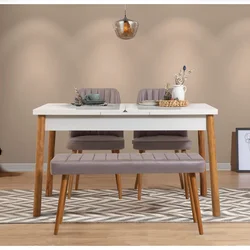 Hanah Home Set Trpezarijski sto, 2 trpezarijske stolice i klupa Santiago White Atlantic, Sivi