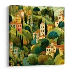 Slika vaške hiše med drevesi - 30x30