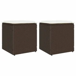 Vidaxl Vrtni stolčki z blazinami 2 kosa Rjava 40x40x43 cm Poly Rattan