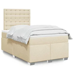 vidaXL Box spring postelja z vzmetnico krem 120x200 cm blago