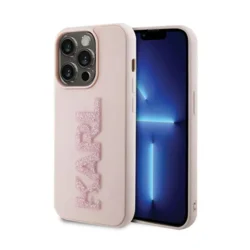 Maska Karl Lagerfeld 3D Rubber Glitter Logo za iPhone 15 Pro roze