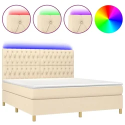 Vidaxl Box spring postelja z vzmetnico LED krem 180x200 cm blago